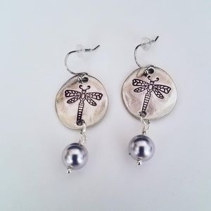 Pewter Earrings with a purple Swarovski Pearl
